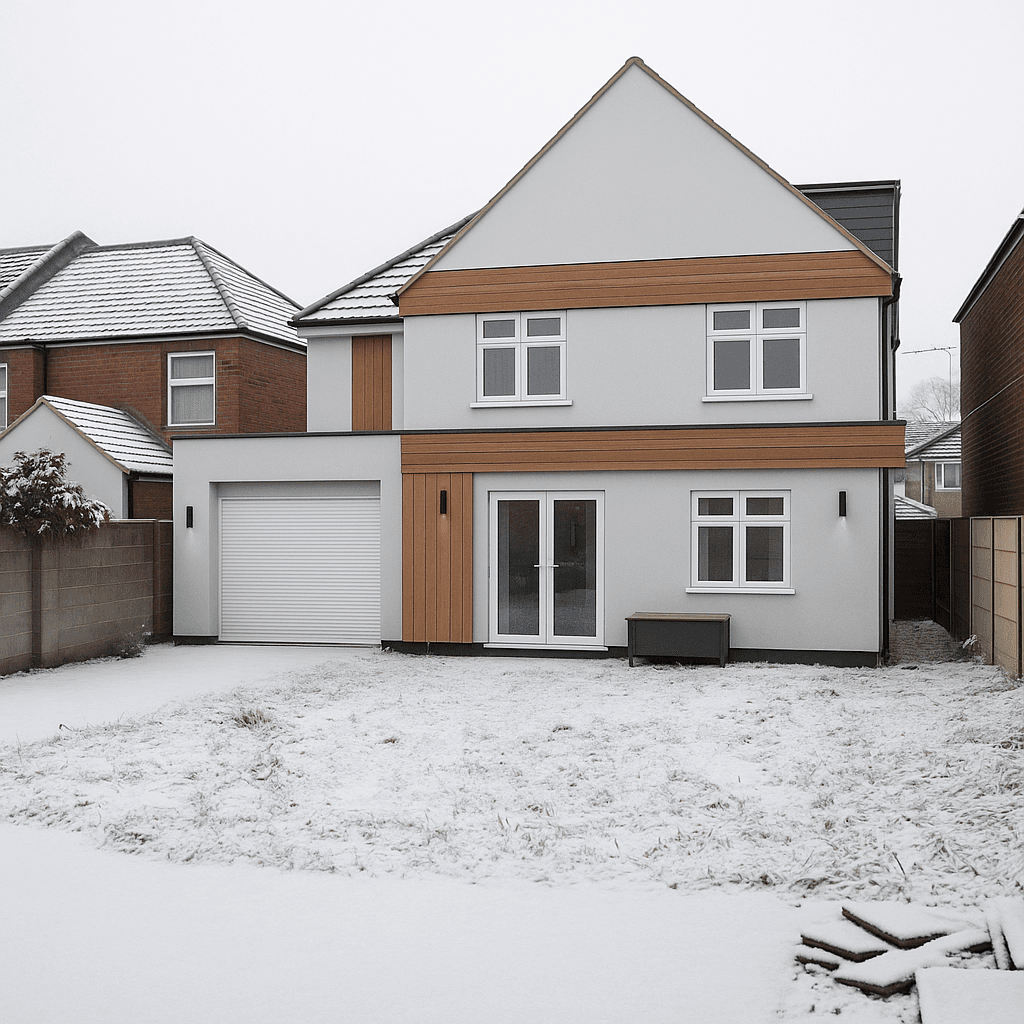 Contemporary facade with modern design elements after AI transformation