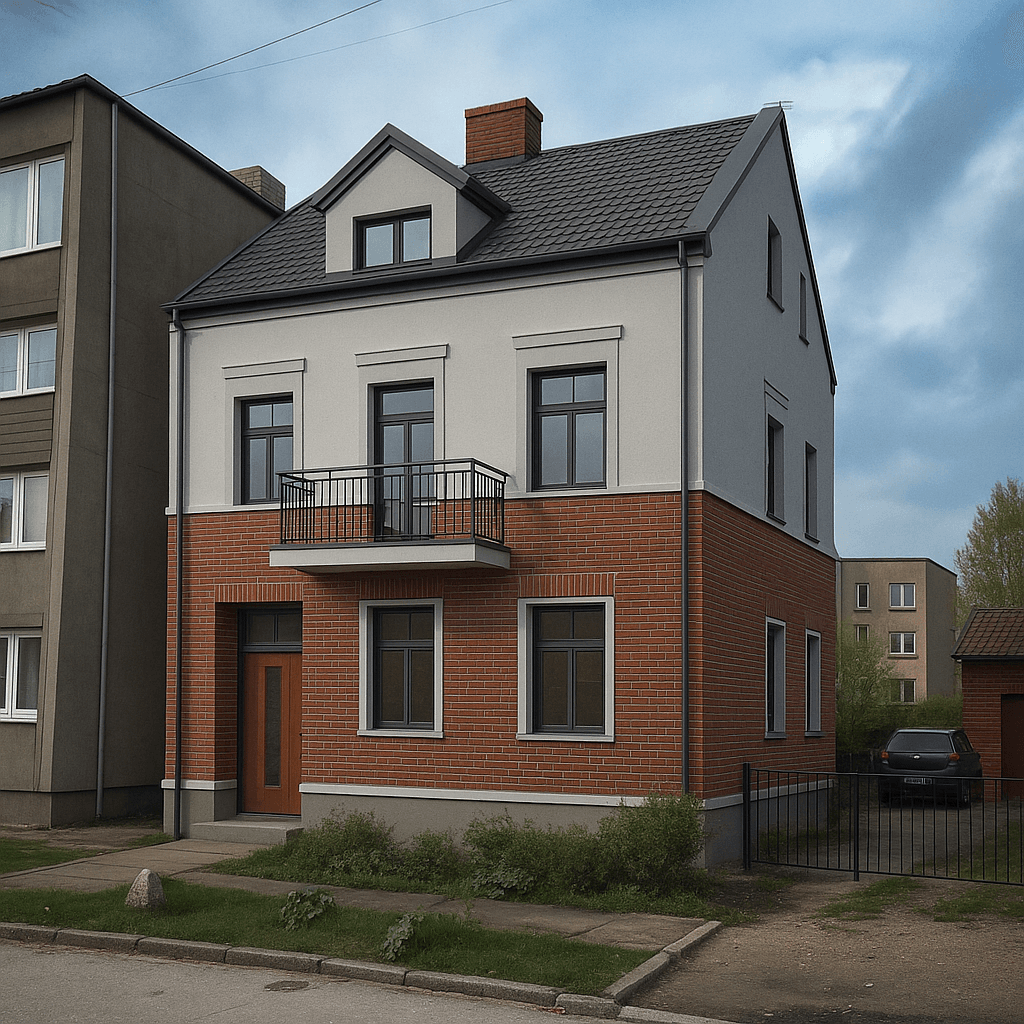 Sophisticated contemporary facade with clean lines after AI transformation