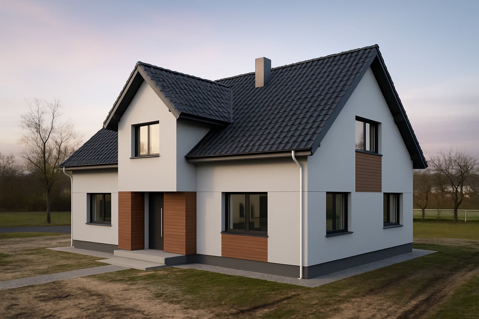 Contemporary new house facade after AI transformation